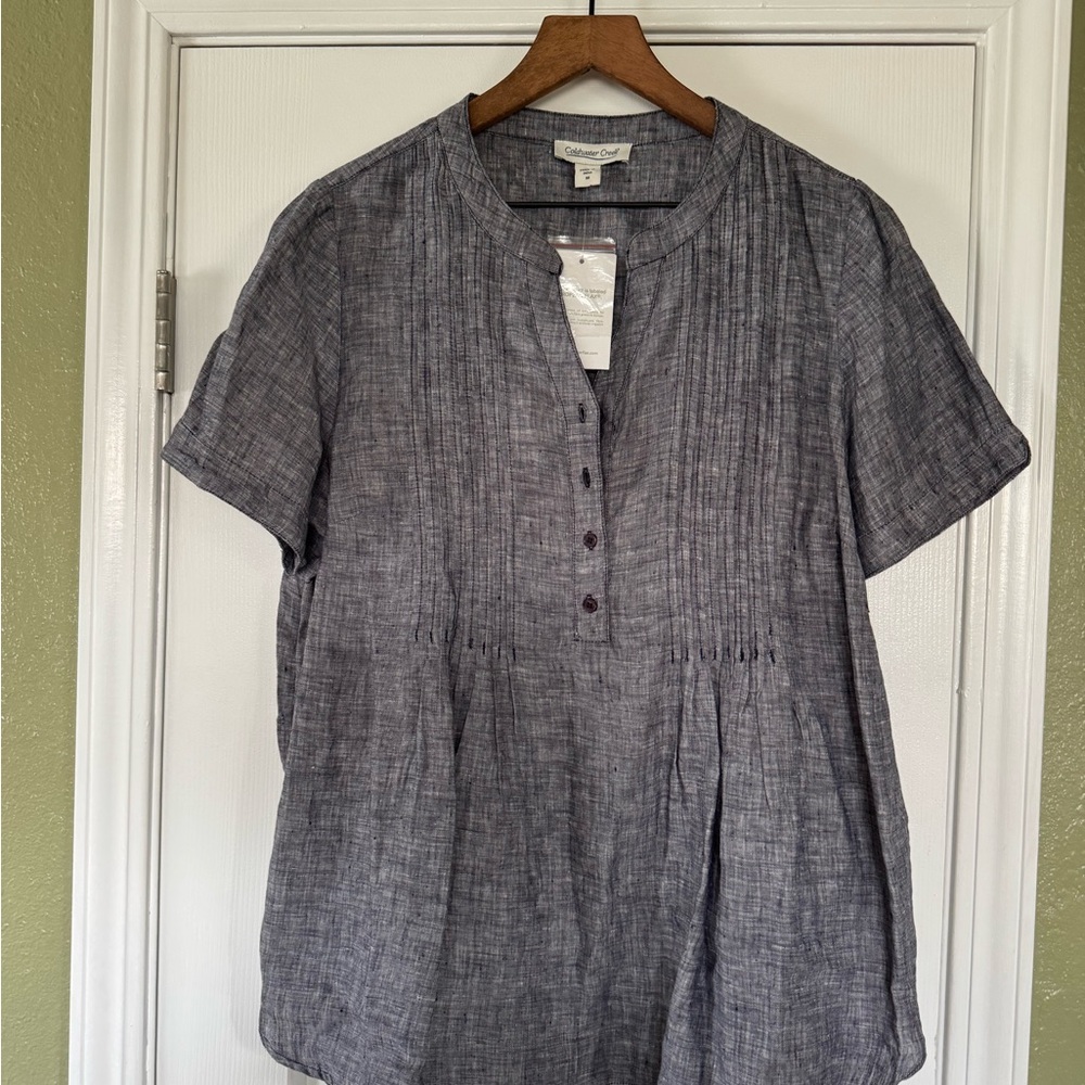 NWT size M- Coldwater Creek Charcoal Linen Button-Up Blouse